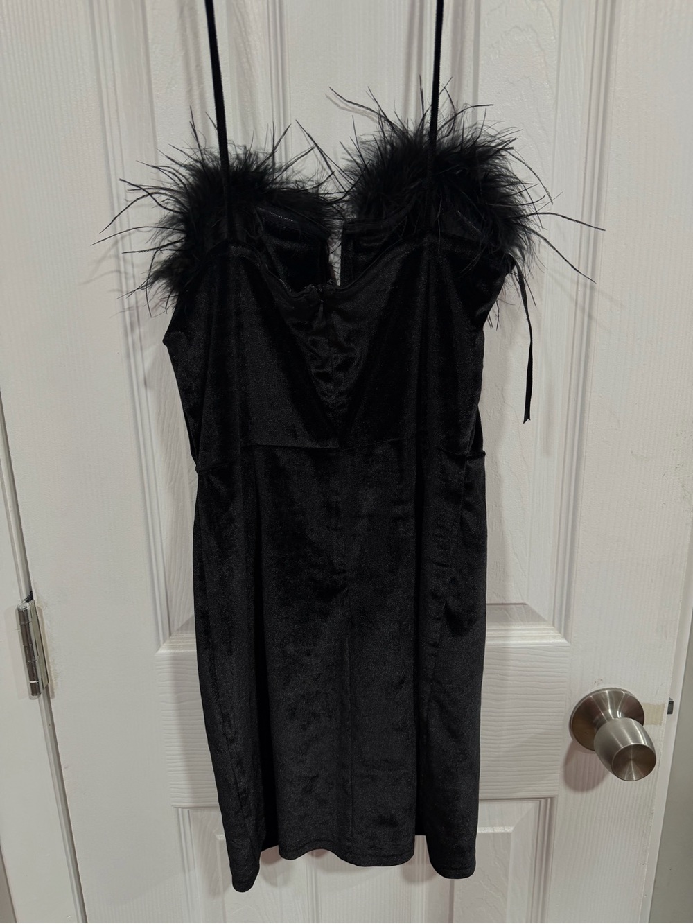 superdown Black Velvet Mini Dress with Feather Trim - Picture 4 of 5